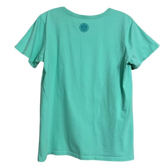 Life Is Good Namastay Llamastay 6 Feet Apart Llama Teal T Shirt Sz M EUC - Picture 2 of 9